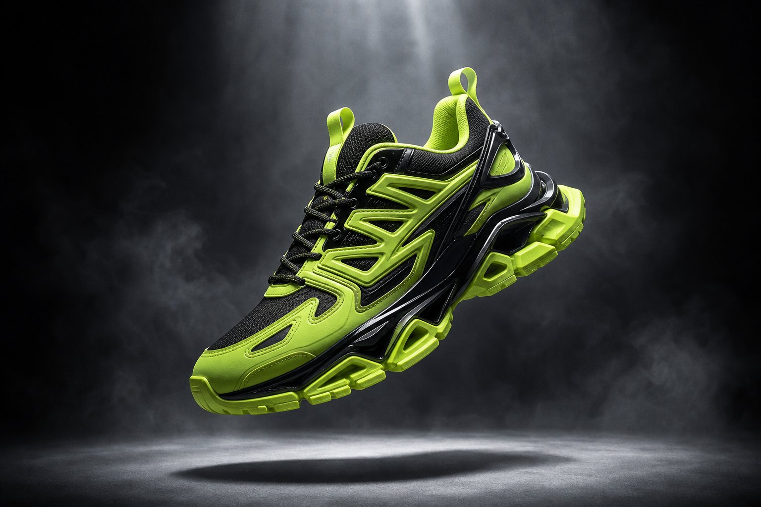 VOLT sneaker floating in a dark studio under a spotlight